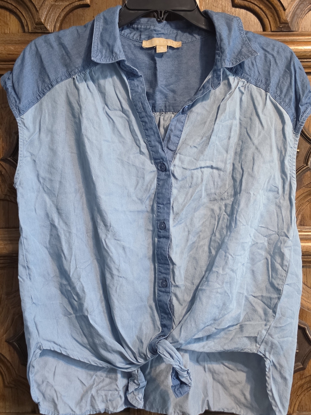 Light Blue Button-Down Tie-Front Women's Shirt